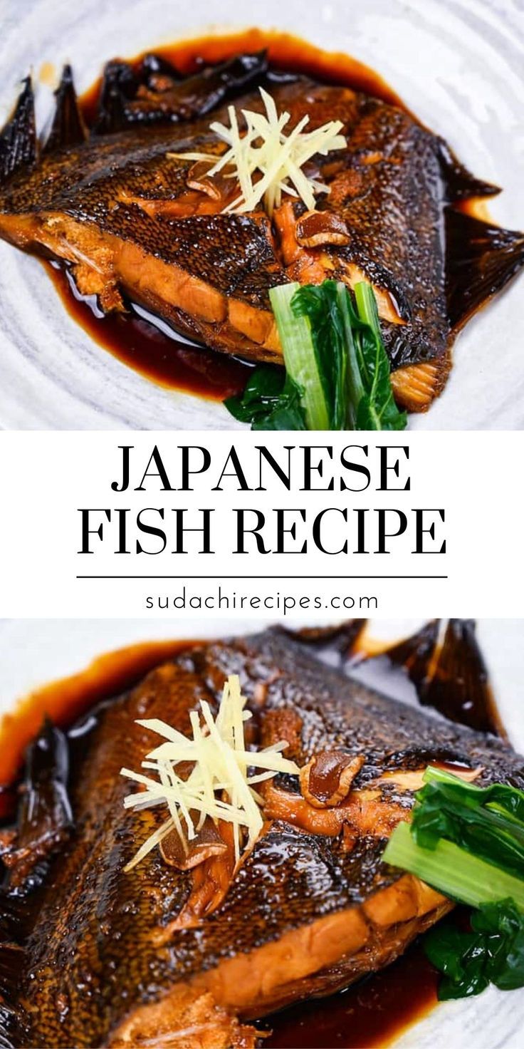 japanese fish recipe on a plate with greens and sauce