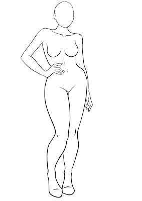 a woman standing with her hands on her hips, in black and white line art