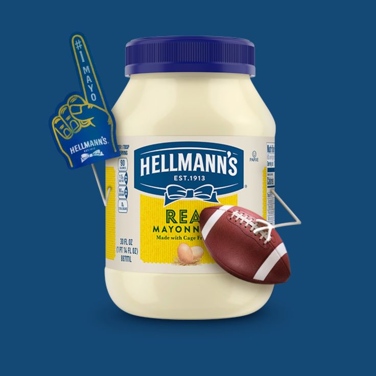 a bottle of mayonnaise with a football on it