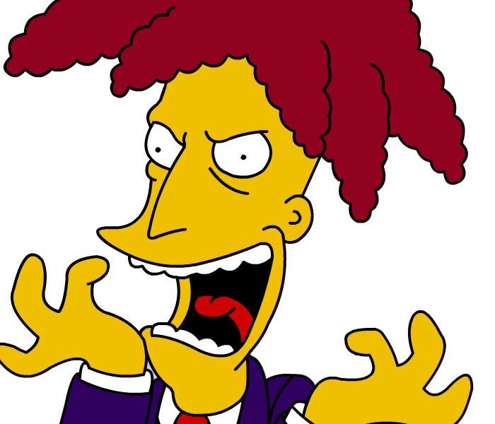 the simpsons character with red hair and dreadlocks on his head is yelling at someone