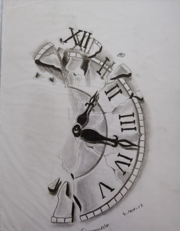 a drawing of a clock with roman numerals