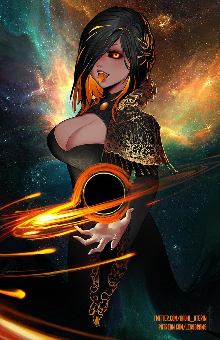 a woman with an orange ring in her hand is holding a black object and surrounded by stars