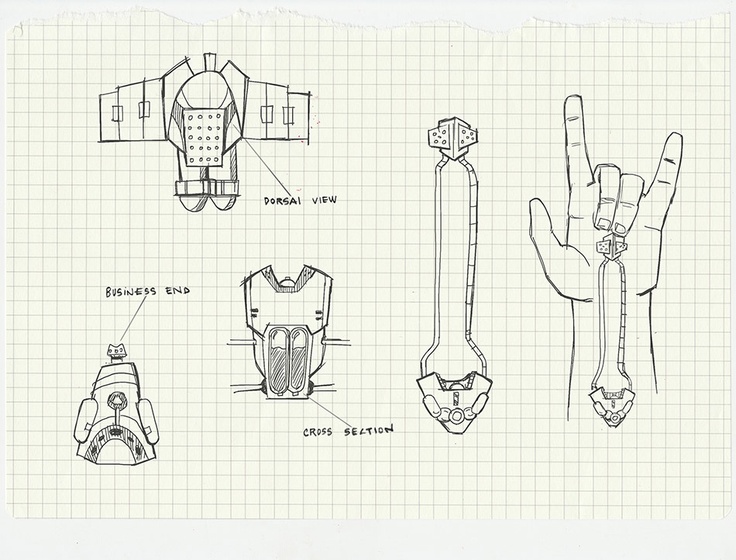 a drawing of various objects on a sheet of paper