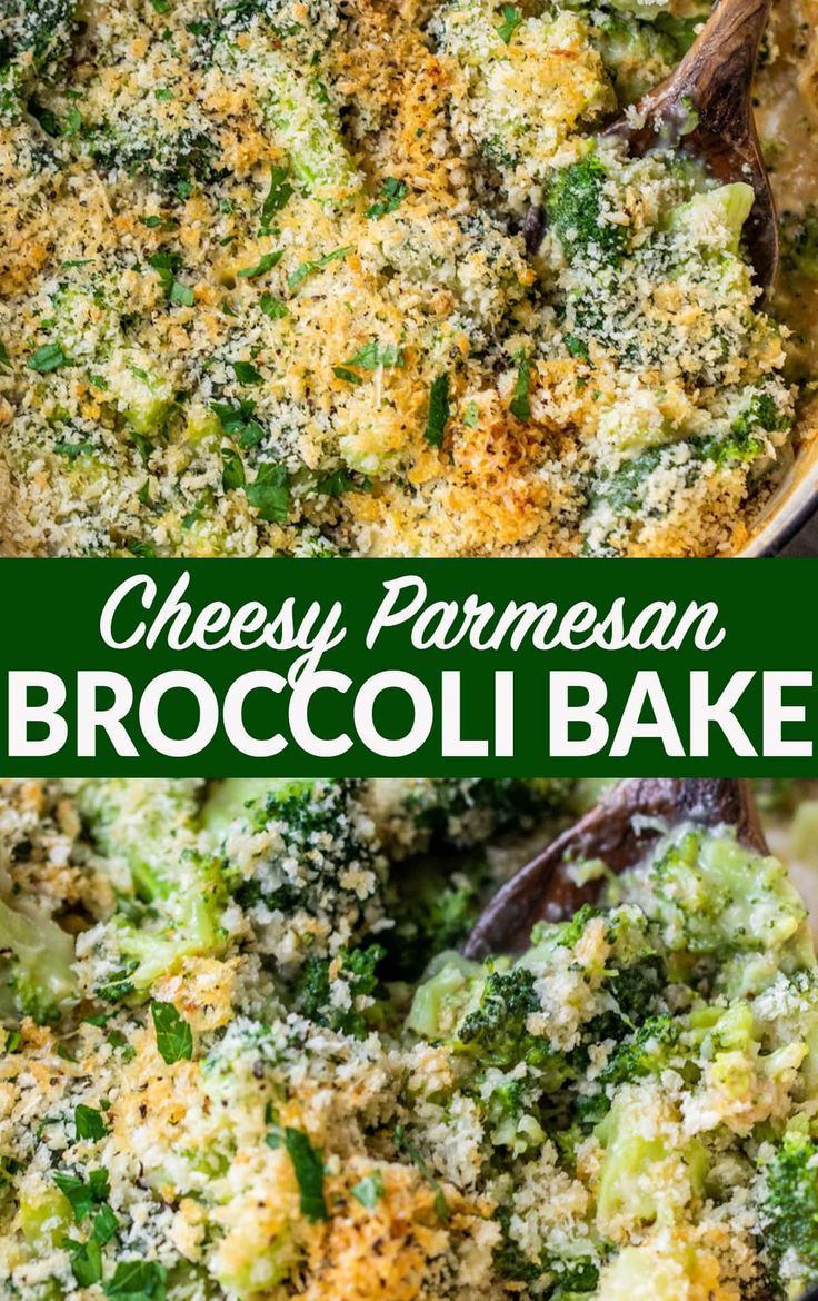 cheesy parmesan broccoli bake in a casserole dish