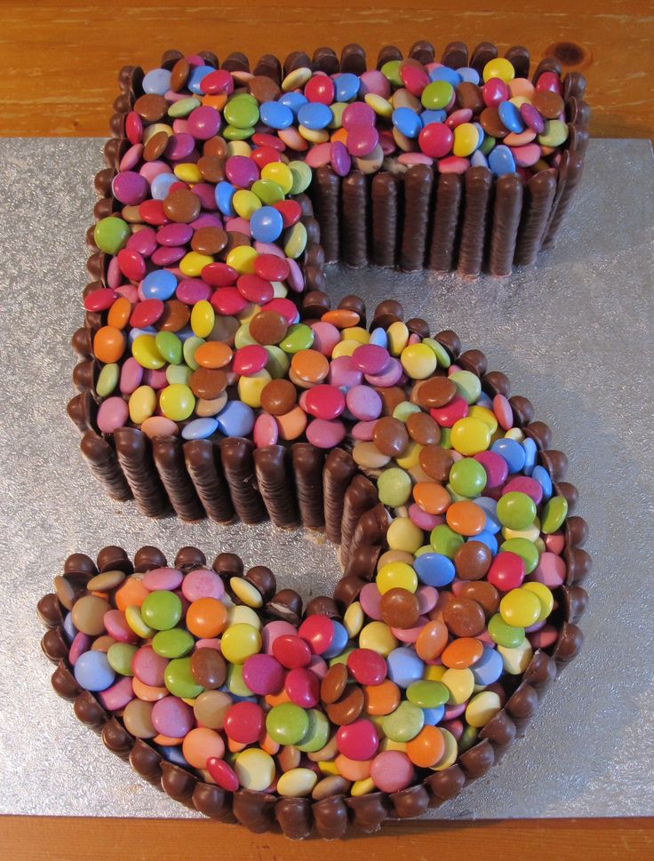 the number five is made out of chocolate and candy