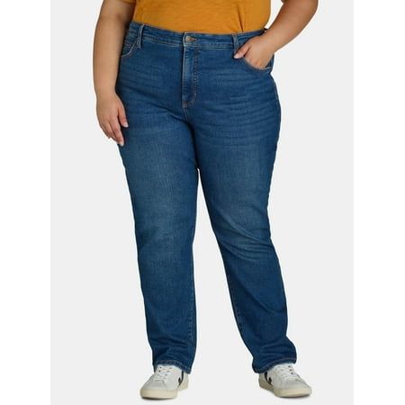 Need outfit inspo? Slip into these super cute, figure flattering Terra & Sky Straight Leg Jeans for an instant outfit refresh. The versatility of these jeans makes them super easy to pair with almost any top you own. Keep it casual with a relaxed tee and sneakers or be a little more fun and flirtier with a blouse and heels. Only at Walmart. Size: 22WP.  Color: Blue.  Gender: female.  Age Group: adult. Just My Size, Pleated Fabric, Plus Size Jeans, Blue Gender, Straight Jeans, Fashion Pants, Denim Women, Stretch Denim, Straight Leg Jeans