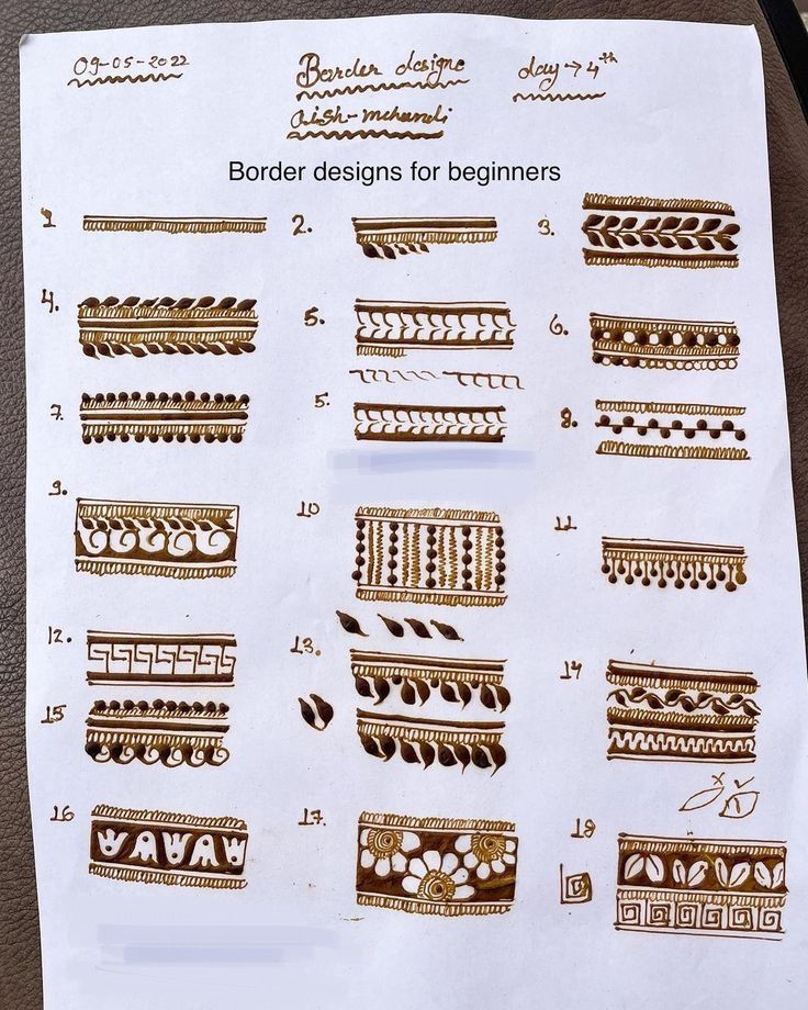 a sheet of paper with different designs on it