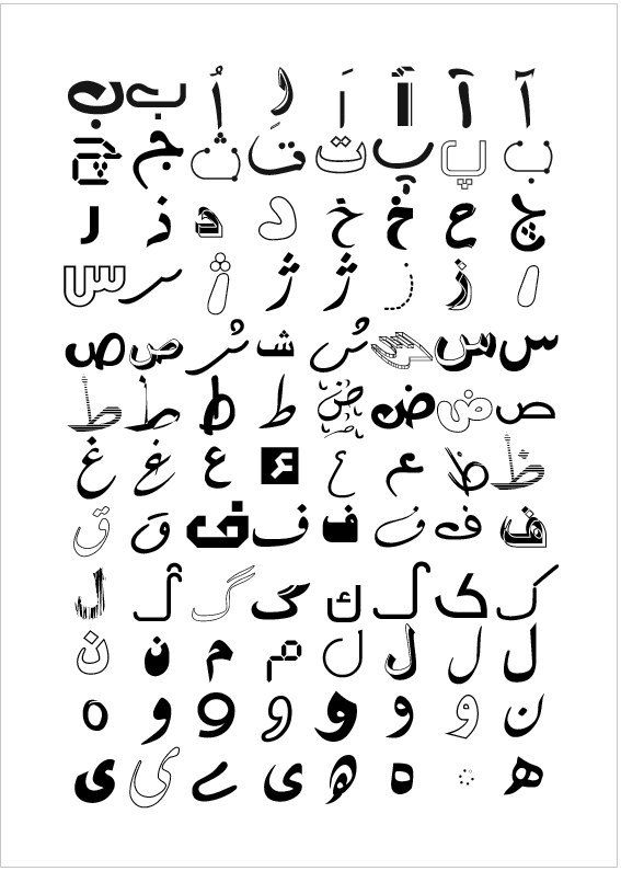 an arabic alphabet with many different letters and numbers in the same language, including one for each