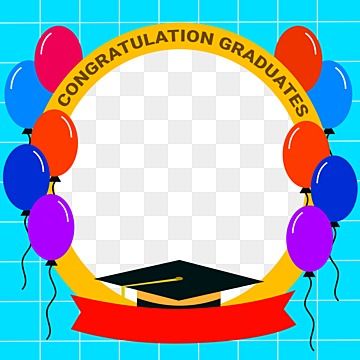 congratulations graduates with balloons and a cap in the center, on a blue tiled background