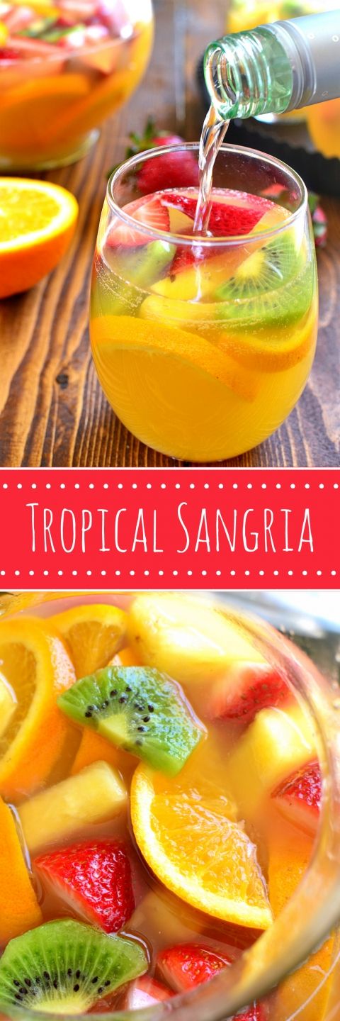 tropical sangria with oranges, kiwi and strawberries