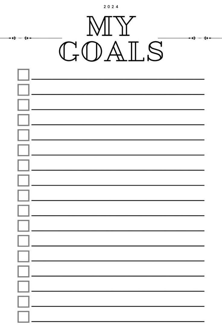 a printable goal sheet with the words my goals written in black ink on it