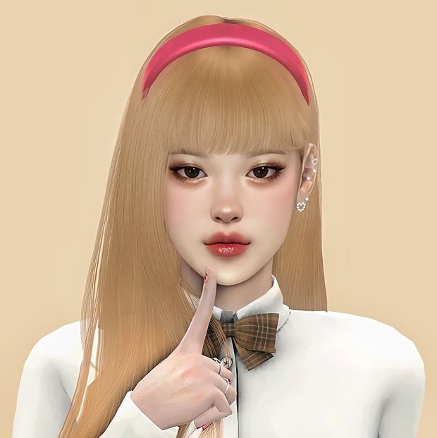 an animated image of a woman with long blonde hair wearing a white shirt and bow tie