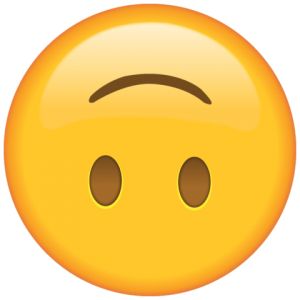 an emoticive smiley face with two eyes and a frown on it's forehead