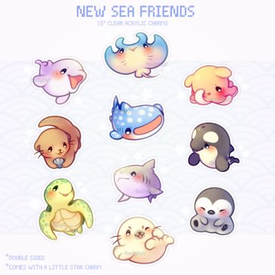 a bunch of sea animals that are on a white background with the words new sea friends