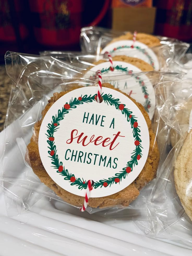 some cookies wrapped in plastic on top of a table