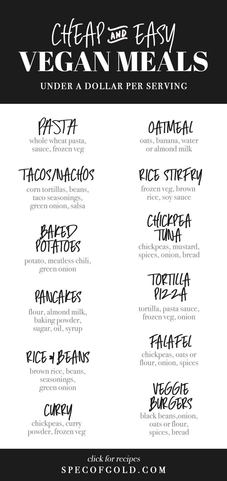 the vegan meal list is shown in black and white