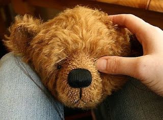 a person holding a teddy bear in their lap