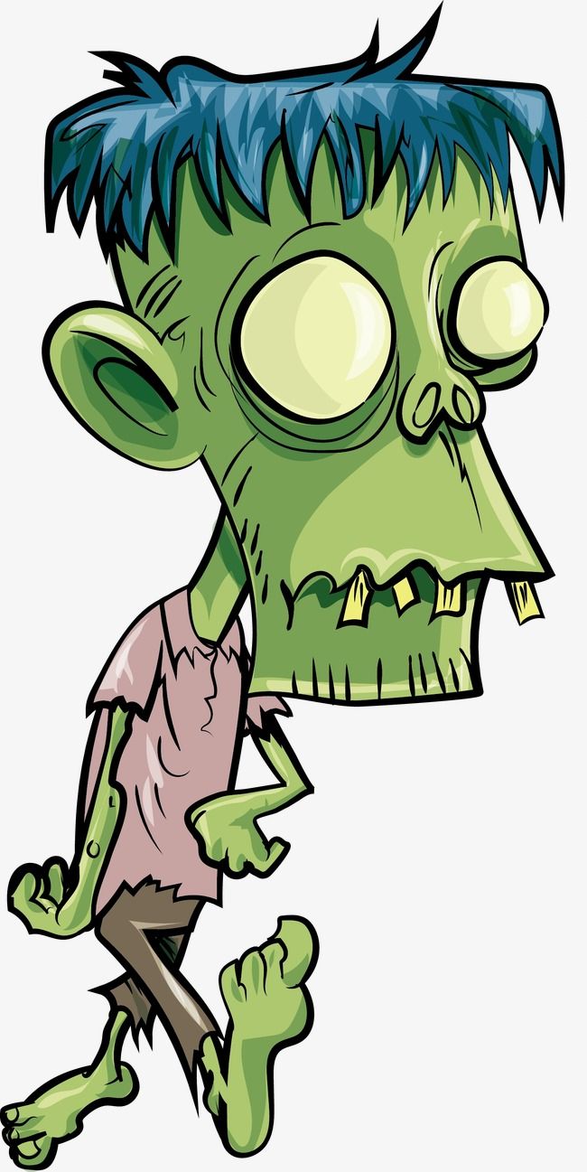 an image of a cartoon zombie with big eyes and green hair holding a stick in his hand