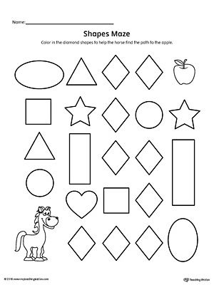 the worksheet for shapes maze is shown in black and white, with an image of