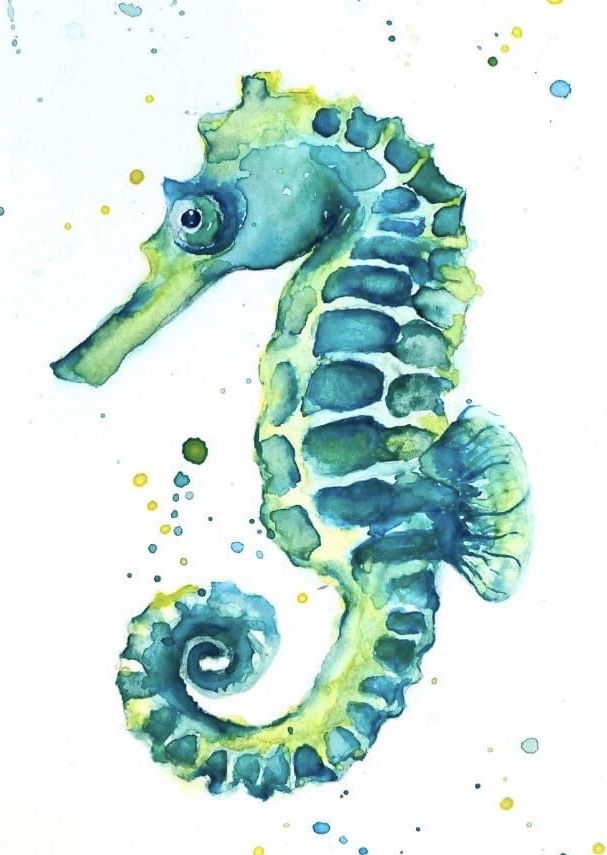 a watercolor painting of a sea horse