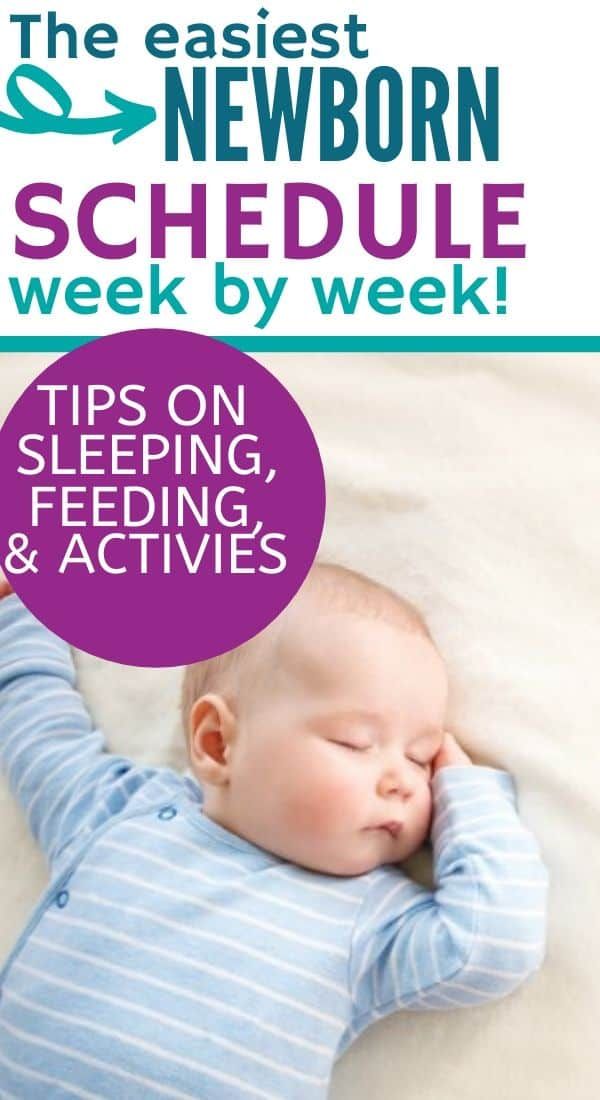 a baby sleeping on top of a bed with the words newborn schedule week by week