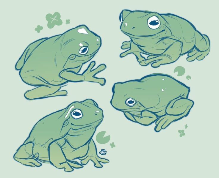 three green frogs sitting next to each other