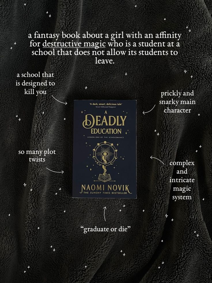 an advertisement for the book deadly education by nami novk, with information about how to use it