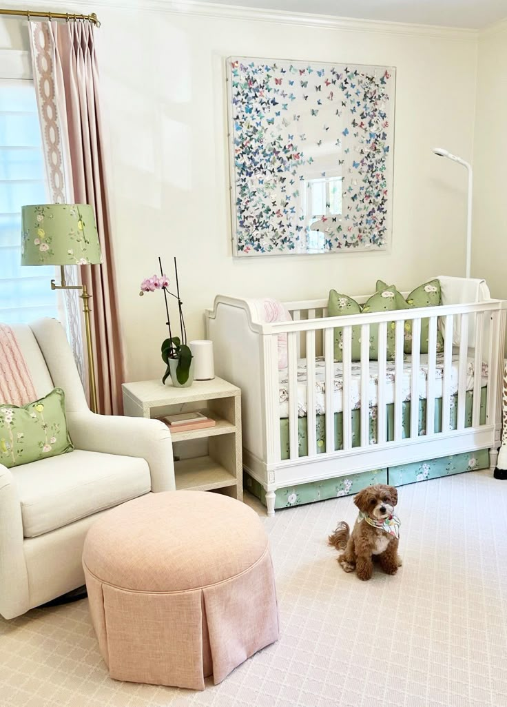 a baby's room is decorated in pastel colors