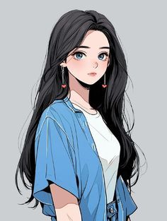 Anime Drawing Books, Girly Art Illustrations, Photoshop Art, Long Black Hair, Dessin Adorable, Digital Art Anime, Girls Illustration, Cute Art Styles, Girls Cartoon Art