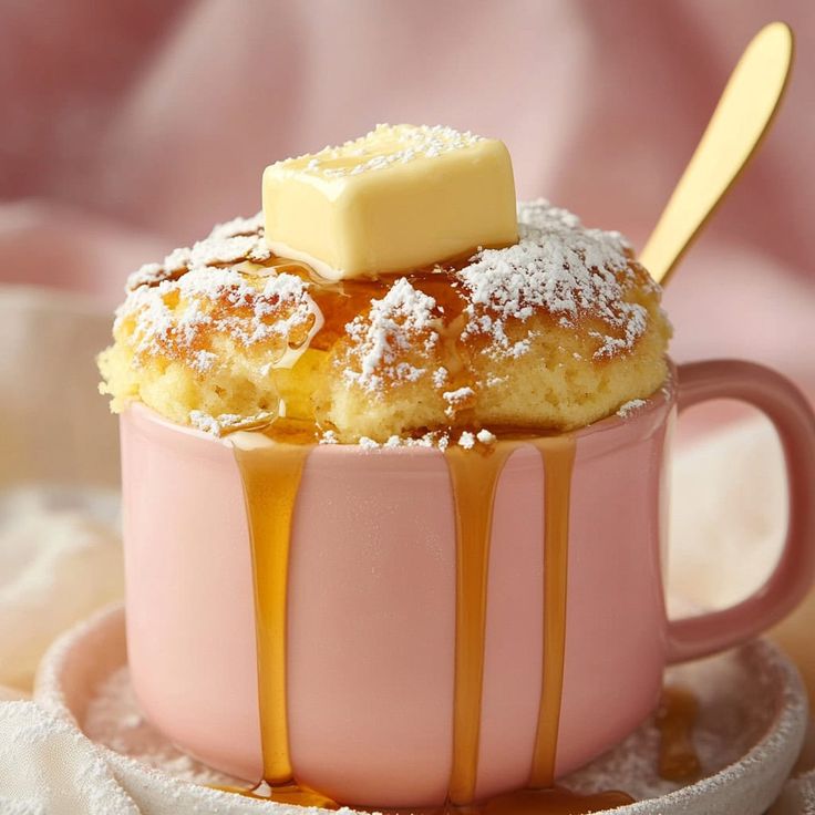 a cup filled with some kind of dessert on top of a saucer