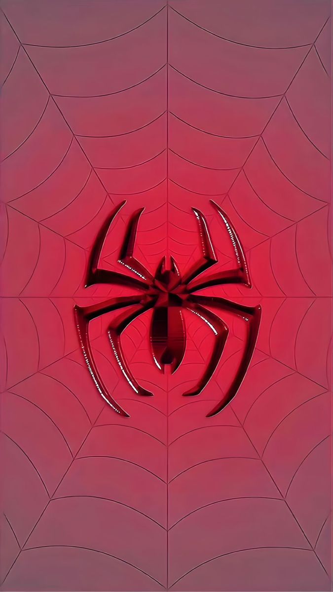 a spider - man logo is shown on a red background with webs in the center