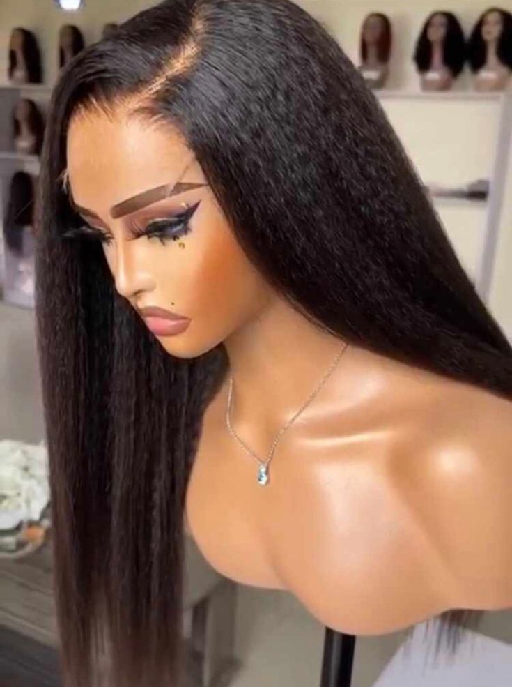 This luxurious 18-inch wig is crafted to give you the ultimate versatility and realism, ideal for any occasion. Whether you’re heading to a business meeting, a night out, or simply running errands, this wig ensures you look your best effortlessly. Key Features: Premium Quality: Made with high-grade human hair fibers, providing a silky and smooth finish with a kinky straight texture that’s both bold and elegant. Natural Look: The closure design offers a seamless hairline, blending effortlessly wi Straight Wigs Hairstyle, Straight Closure Wig, Vacation Hairstyles, Cool Braid Hairstyles, Lace Front Human Hair Wigs, 100 Human Hair Wigs, Cool Braids, Bouncy Curls, Lace Front Human Hair