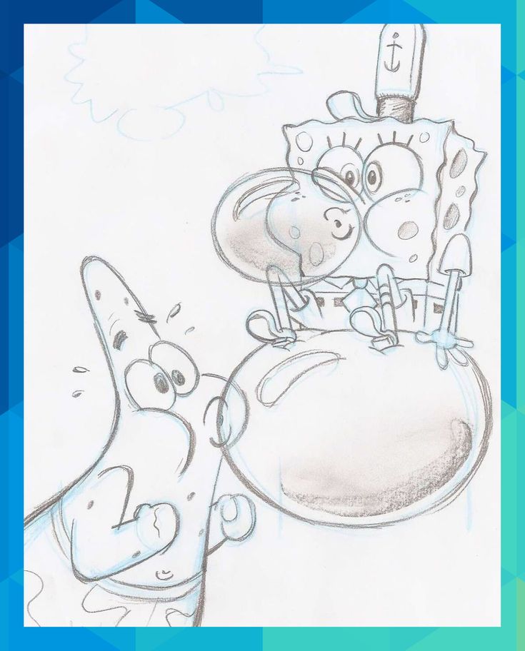 a drawing of spongebob and his friend