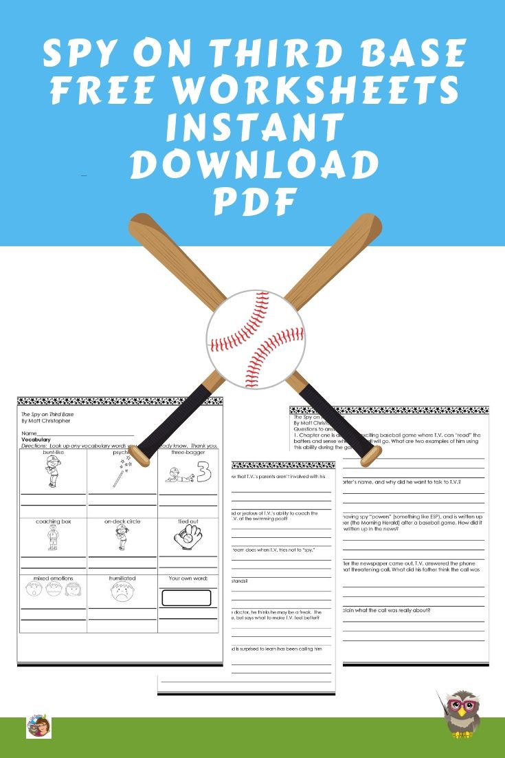 the spy on third base worksheet is shown with two baseball bats and a ball