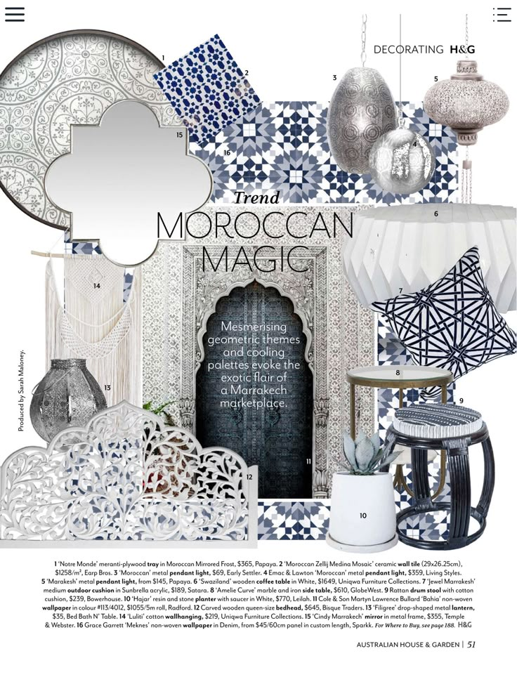 an advertisement for moroccan magic, with various items and text on the front page to describe it