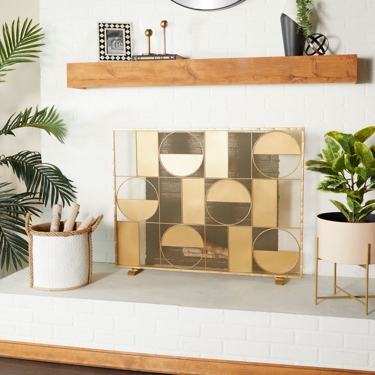 a living room with plants and a clock on the wall