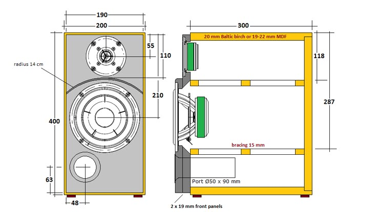 a drawing of the front and side view of a washing machine