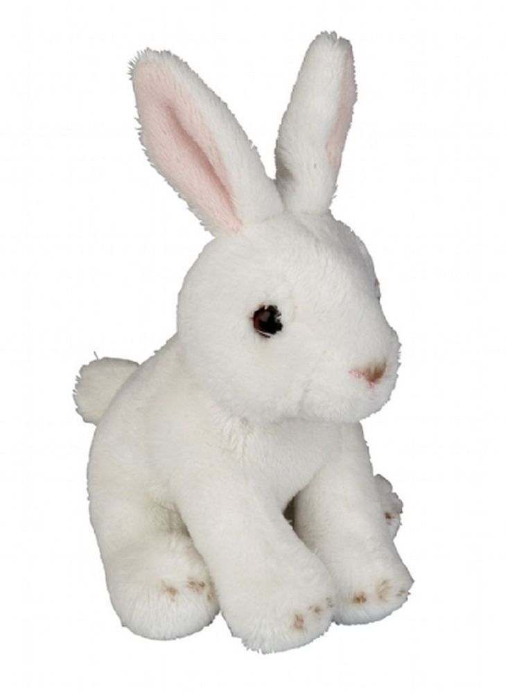 a white stuffed rabbit sitting on top of a purple and blue background with the words ebay below it