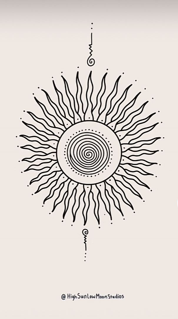 a drawing of a sun that is in black and white