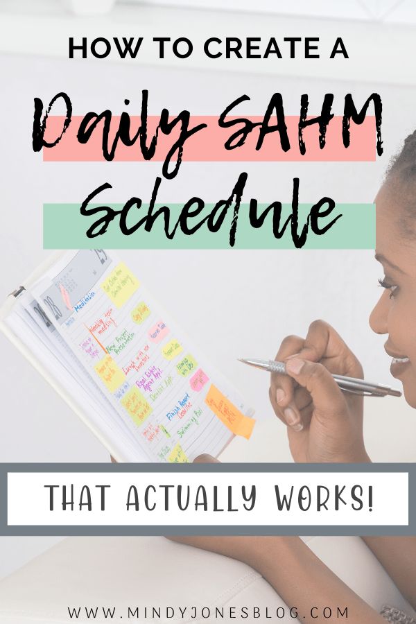 a woman holding a pen and writing on a notebook with the words how to create a daily sahm schedule that actually works