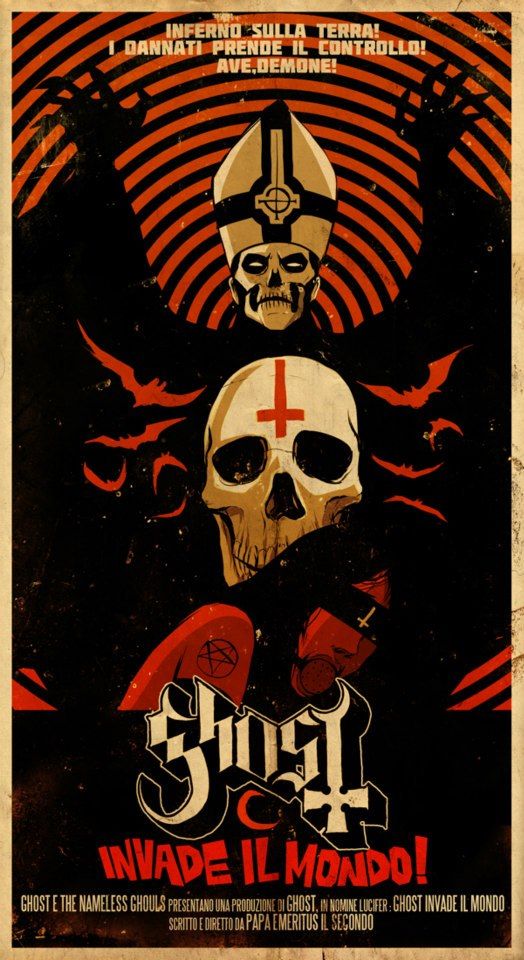 a movie poster with two skulls in the middle and an image of a cross on it