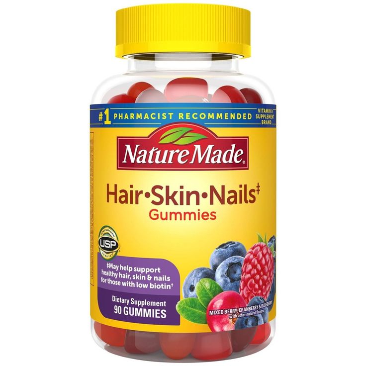 Nature Made Gummies are perfect for adults who want a tastier, more enjoyable way to take vitamins and supplements. Taking a supplement containing 2,500 mcg of biotin may help support healthy hair, skin and nails.(1) Vitamin C provides antioxidant support to help neutralize free radicals in the body. Vitamin C also supports collagen synthesis; collagen is the major building-block protein found in connective tissues, including skin. Enjoy Nature Made Hair, Skin and Nails Gummies in mixed berry, c Hair Skin Nails Gummies, Almond Blue Nails, White Toes Nail, Nail Natural, Flame Nails, Nail Vitamins, Gummy Vitamins, New Hair Growth, Popular Nail Designs