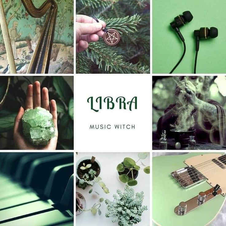 a collage of green images with the words music witch