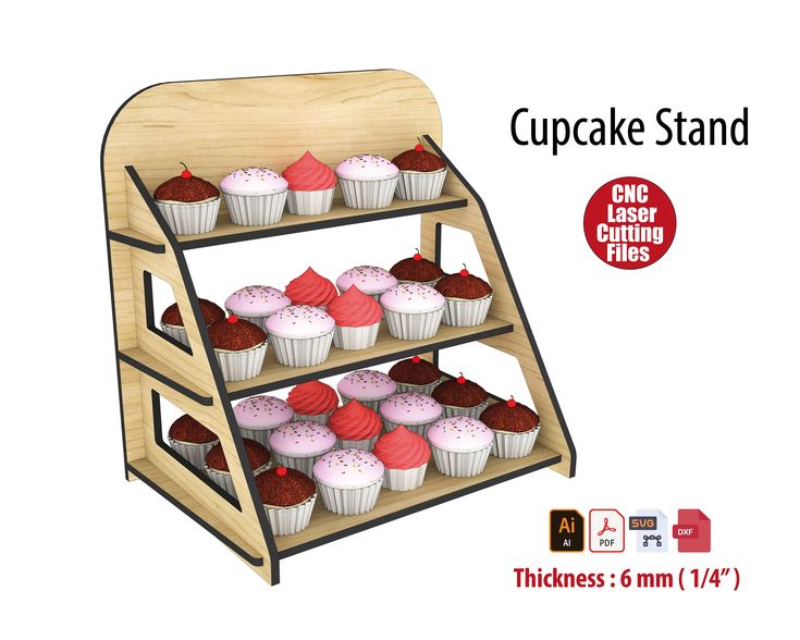 the cupcake stand is made from wood and has three tiers