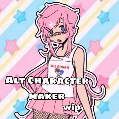 an anime character with pink hair and stars in the background text reads,'character maker wip '