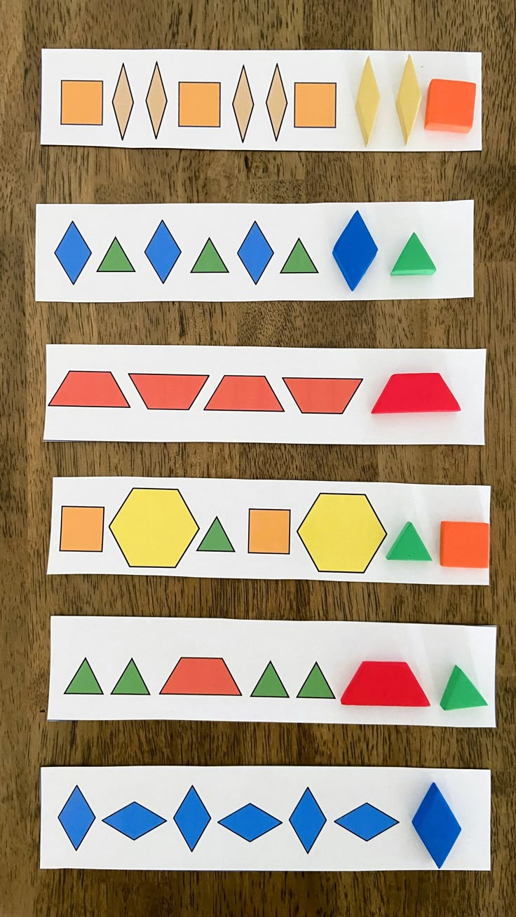 patterning activities Math Blocks Activities Preschool, Shapes First Grade Activities, Pattern Teaching Ideas, First Grade Pattern Activities, Patterns In Kindergarten Activities, Shape And Pattern Art, Shapes And Patterns Activities, Pattern Lessons For Kindergarten, Pattern Math Activities