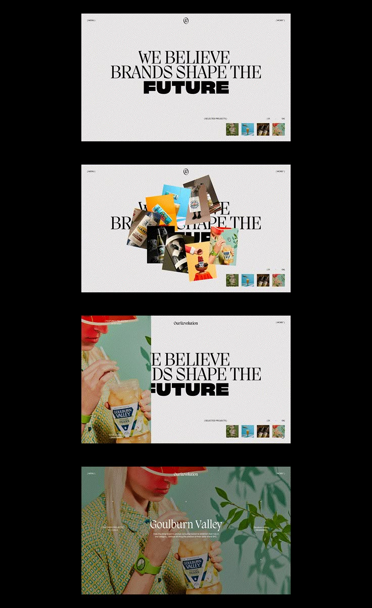 three banners with different images on them for the brand's new logo and website