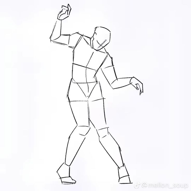 a line drawing of a man with his hand up in the air and one arm out