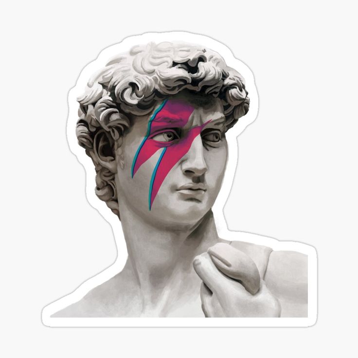 a man with his face painted pink and blue sticker on it's face