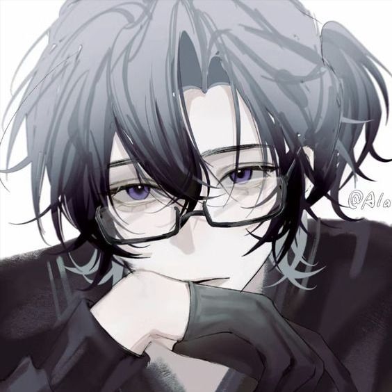 an anime character with glasses and long hair